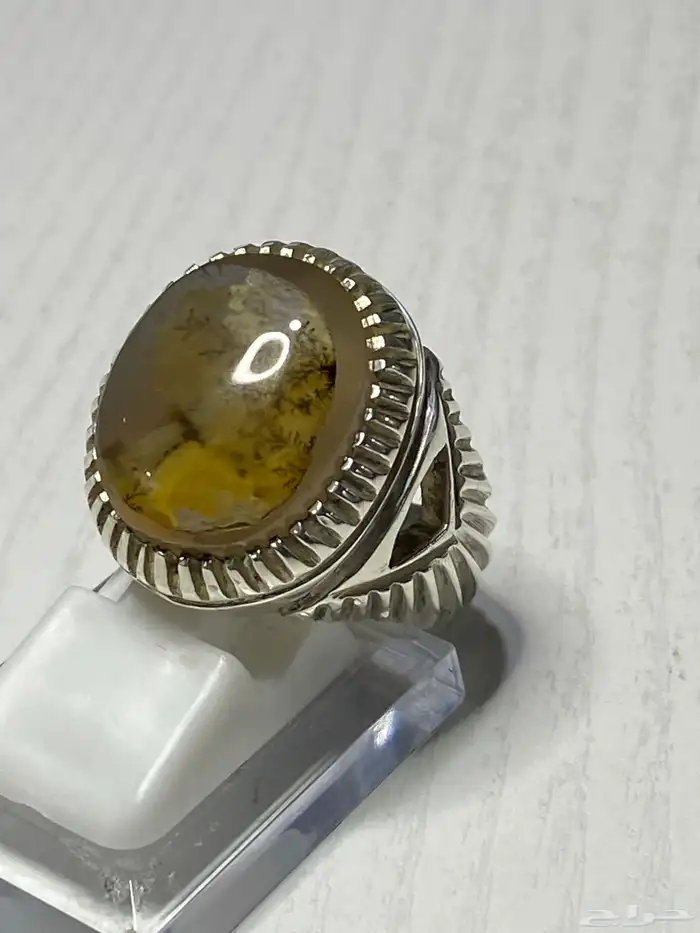 خاتم عقيق يماني مشجر صياغة الشمس 4