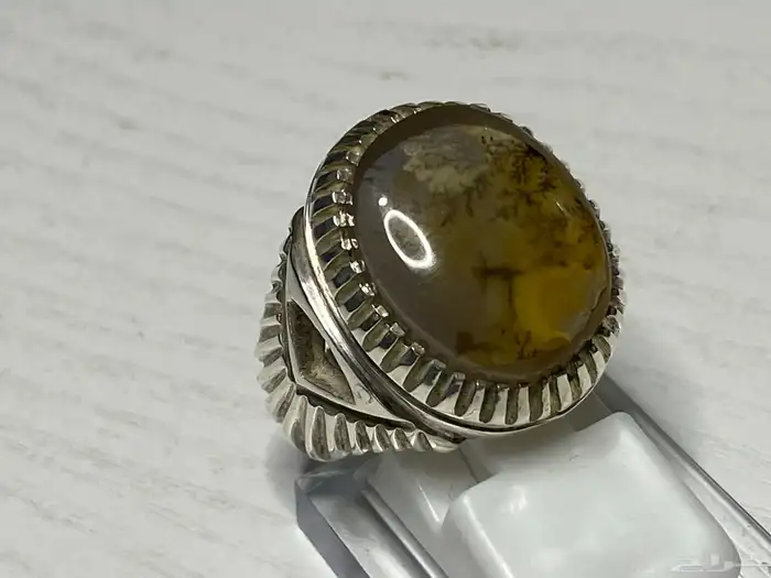 خاتم عقيق يماني مشجر صياغة الشمس 1