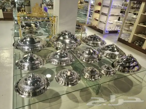 صحون كوزي استيل فضي وذهبي بقاعدة غطاء وبدون غطاء 16