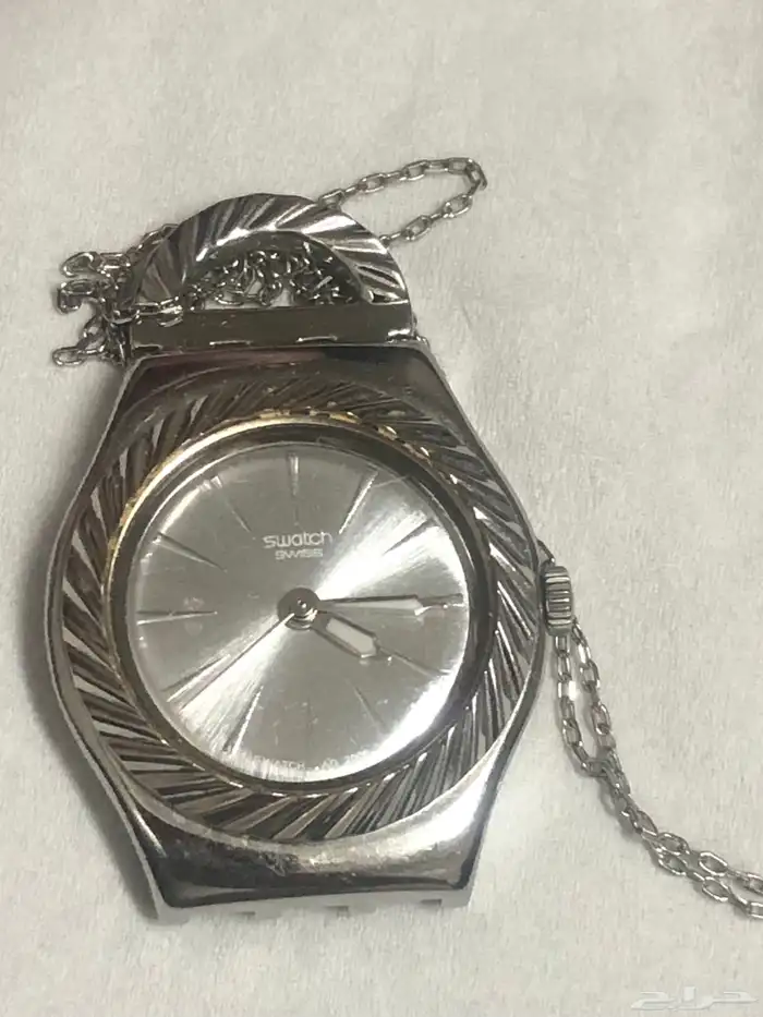 ساعة سواتش سوسرية مع سلسلة فضة ايطالي 925 2