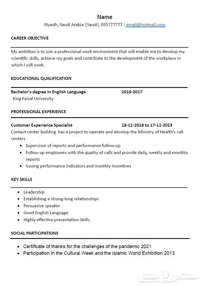 سيرة ذاتية cv احترافية بنظام ATS 0