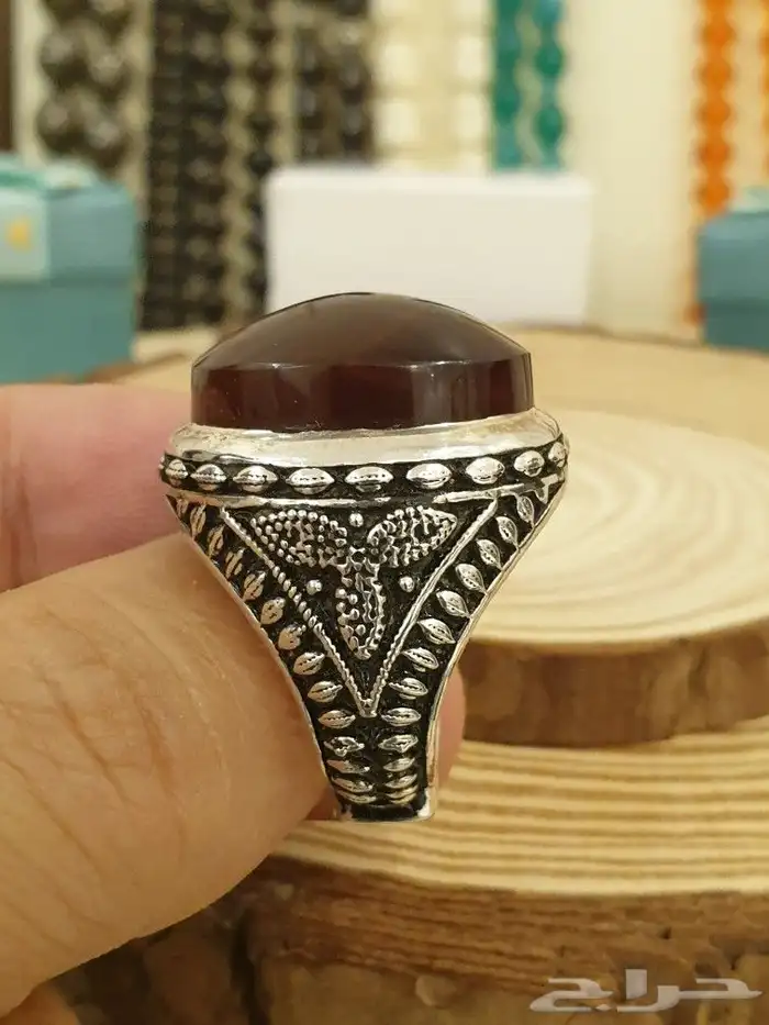 خاتم عقيق يماني كرزي فاخر ومميز 12