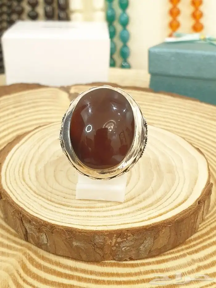 خاتم عقيق يماني كرزي فاخر ومميز 11