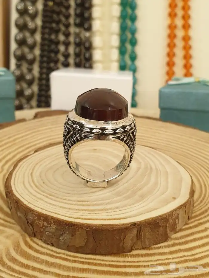 خاتم عقيق يماني كرزي فاخر ومميز 5