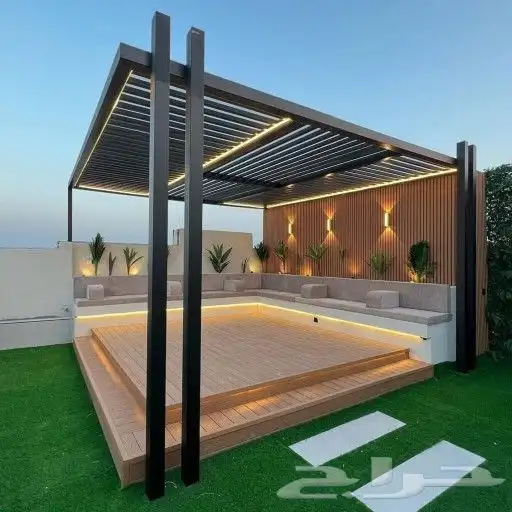 مشاتل_زراعية تنسيق_حدائق عشب_صناعي شبكة_ري مظلة شلال جلسة 1