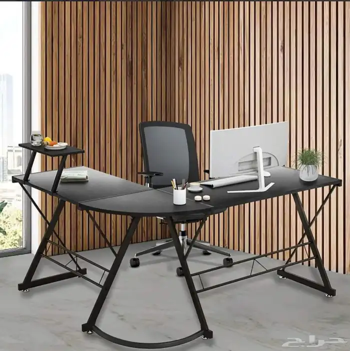طاولة قيمنق و مكتبية كمبيوتر بتصميم على شكل حرف L 2