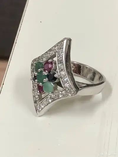 خاتم فضة نسائي أحجار ياقوت وزاركون 10