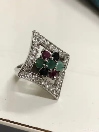 خاتم فضة نسائي أحجار ياقوت وزاركون 2