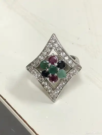 خاتم فضة نسائي أحجار ياقوت وزاركون 3