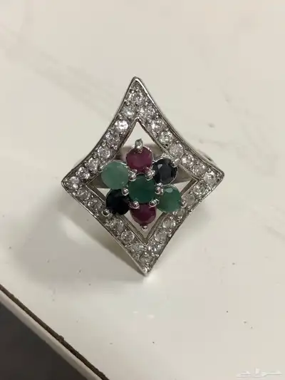 خاتم فضة نسائي أحجار ياقوت وزاركون 1