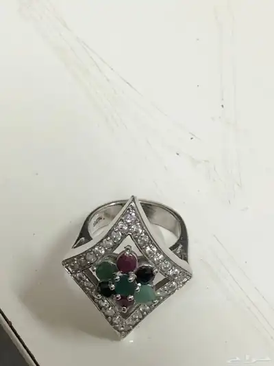 خاتم فضة نسائي أحجار ياقوت وزاركون 5