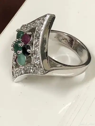 خاتم فضة نسائي أحجار ياقوت وزاركون 6