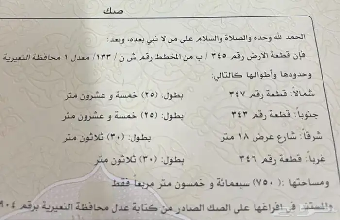 للبيع ارض بالنعيرية حي الشهداء 1