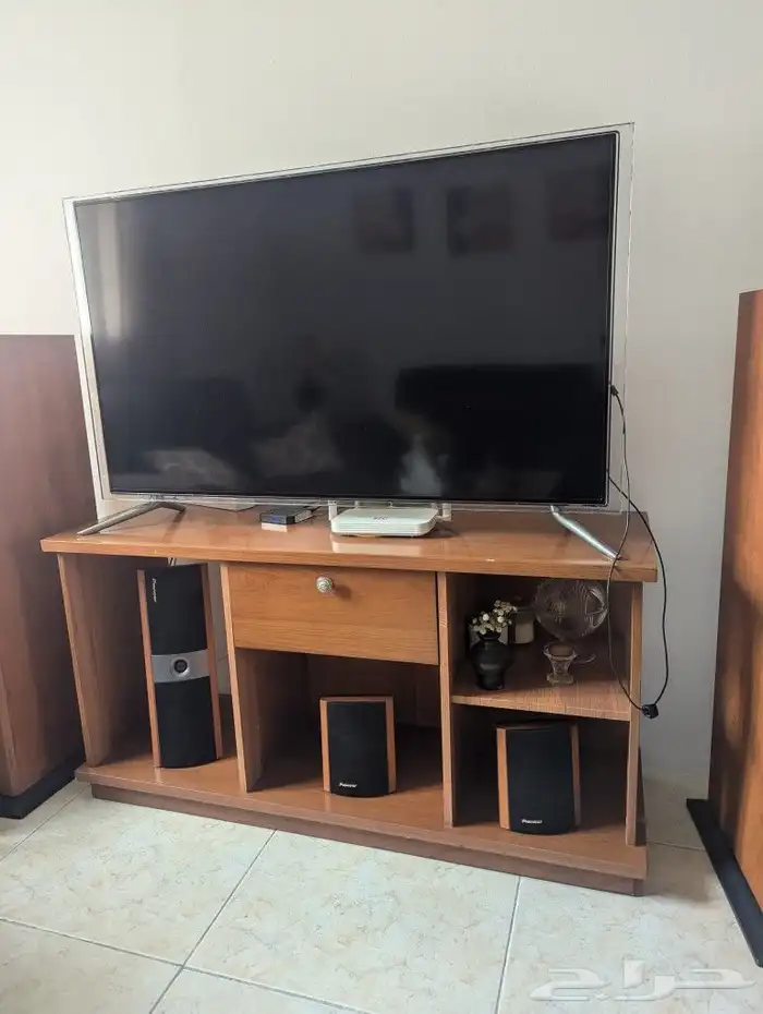 طاولة تلفاز خشب مع درج 0