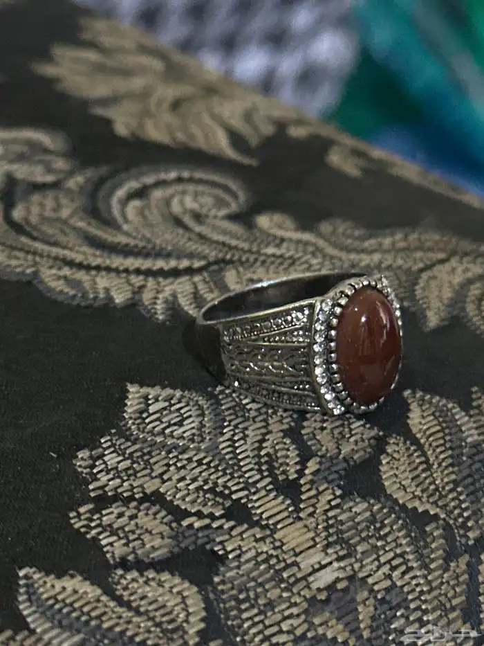 خاتم عقيق فضة مرصع 5