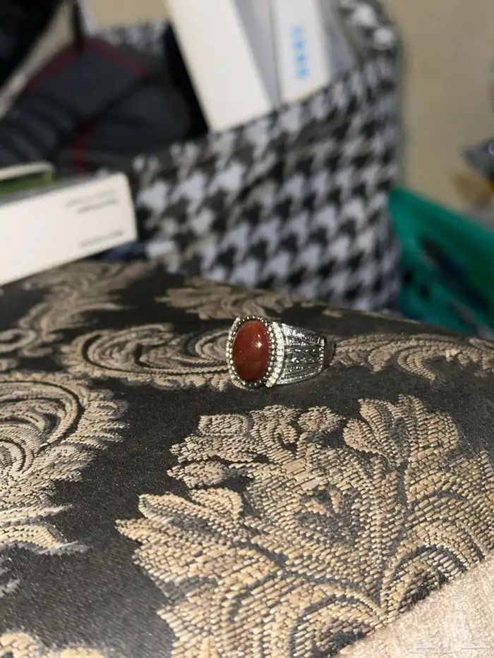 خاتم عقيق فضة مرصع 3