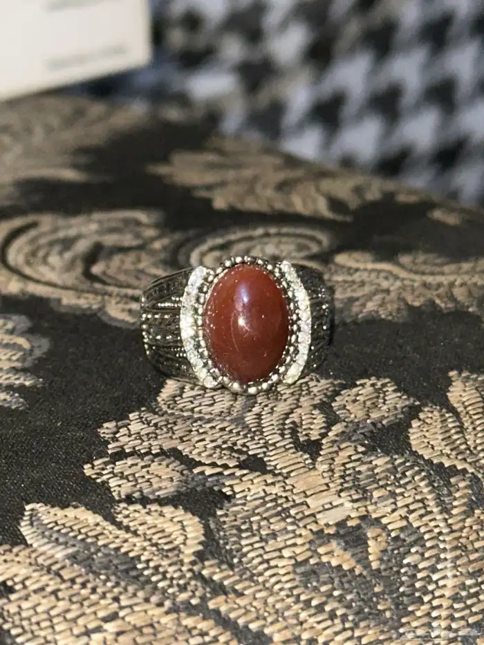 خاتم عقيق فضة مرصع 4