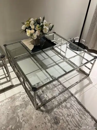 طاولة قهوة زجاج مع طاولتين جانبية 2