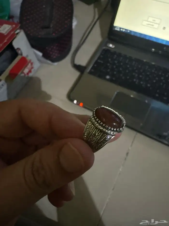 خاتم عقيق فضة مرصع 0