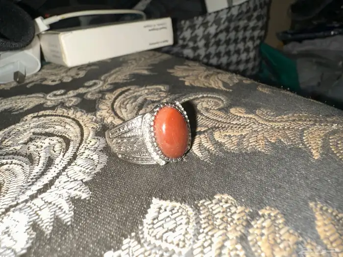 خاتم عقيق فضة مرصع 1