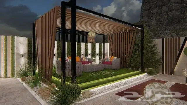 تصميم حدائق ولاند سكيب بالرياض وجدة  جلسات  روف  حوش بتصميم 1