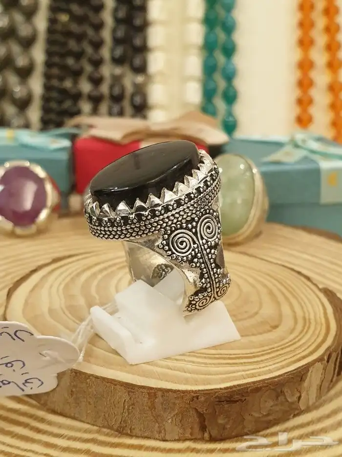 خاتم عقيق يماني أسود فاخر ومميز 0