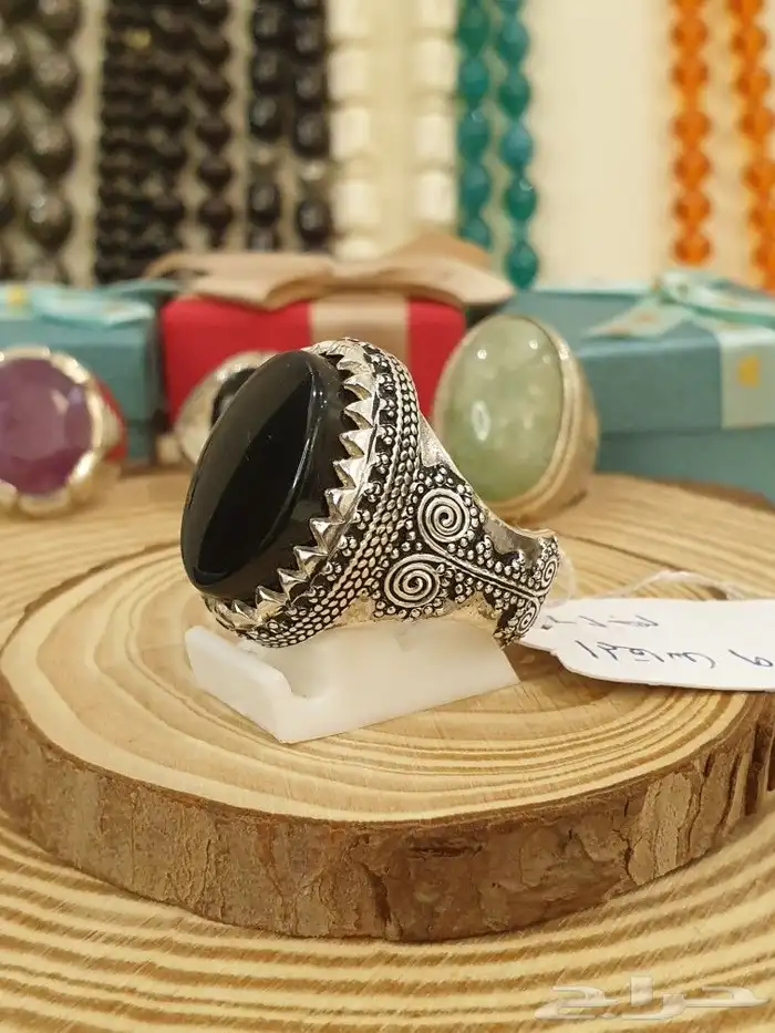 خاتم عقيق يماني أسود فاخر ومميز 1