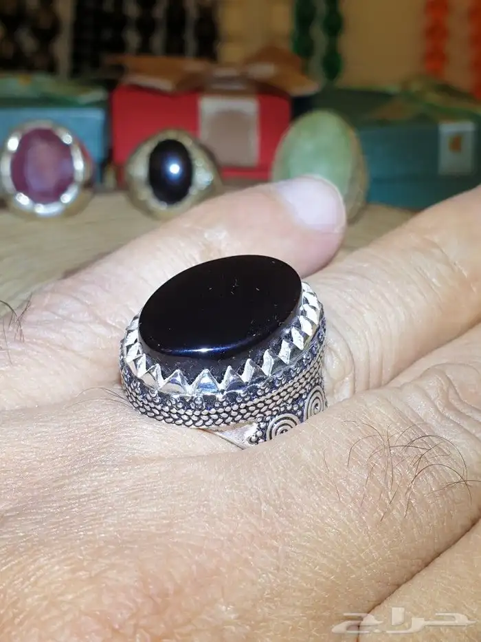 خاتم عقيق يماني أسود فاخر ومميز 8