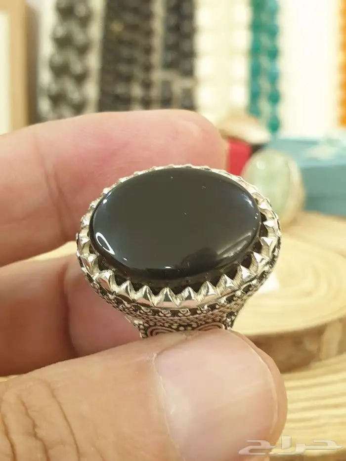 خاتم عقيق يماني أسود فاخر ومميز 9