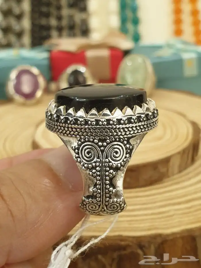خاتم عقيق يماني أسود فاخر ومميز 5