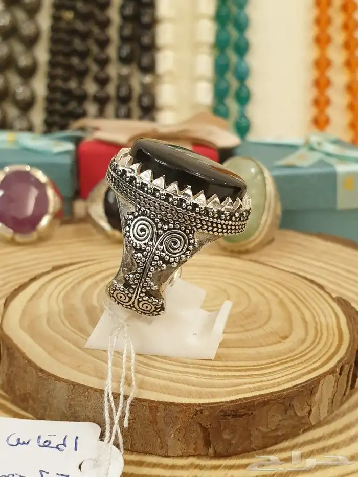 خاتم عقيق يماني أسود فاخر ومميز 4