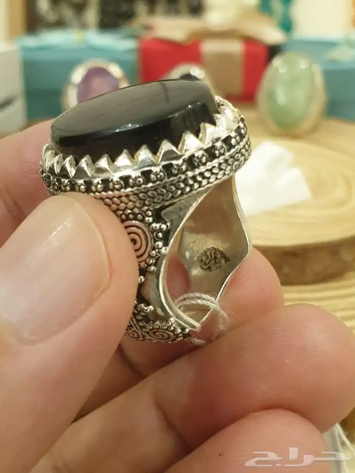 خاتم عقيق يماني أسود فاخر ومميز 10
