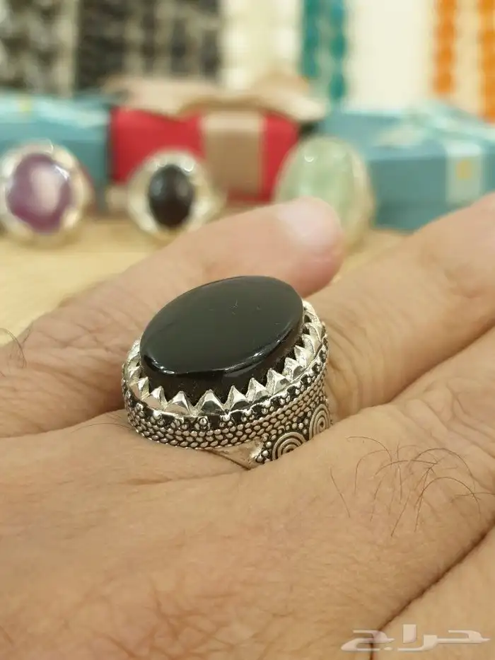 خاتم عقيق يماني أسود فاخر ومميز 7