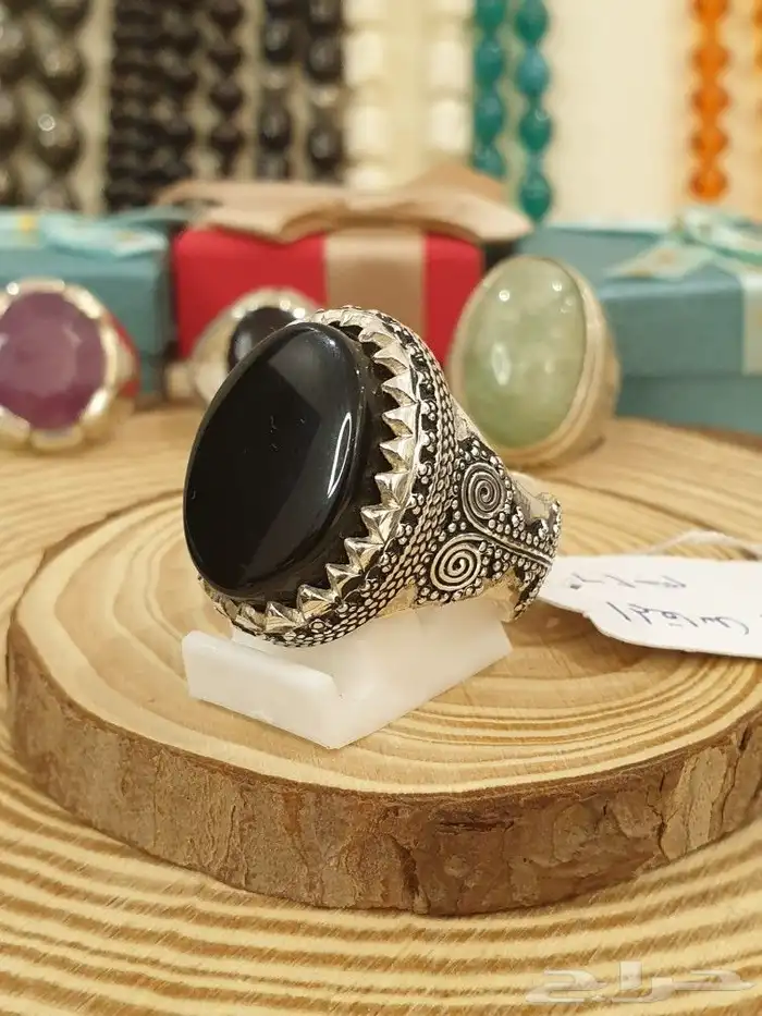 خاتم عقيق يماني أسود فاخر ومميز 6