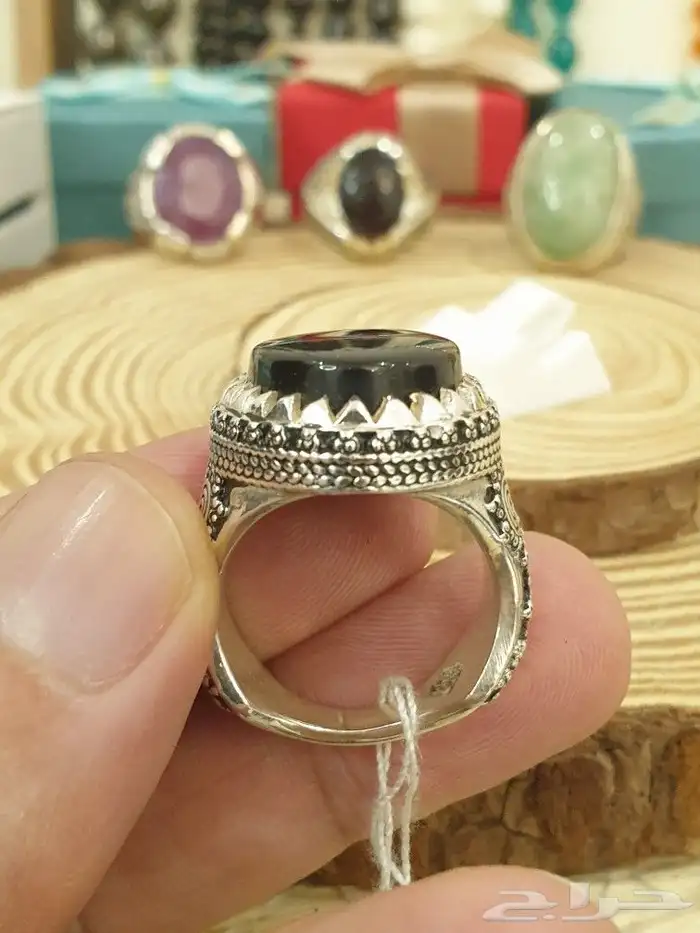 خاتم عقيق يماني أسود فاخر ومميز 11
