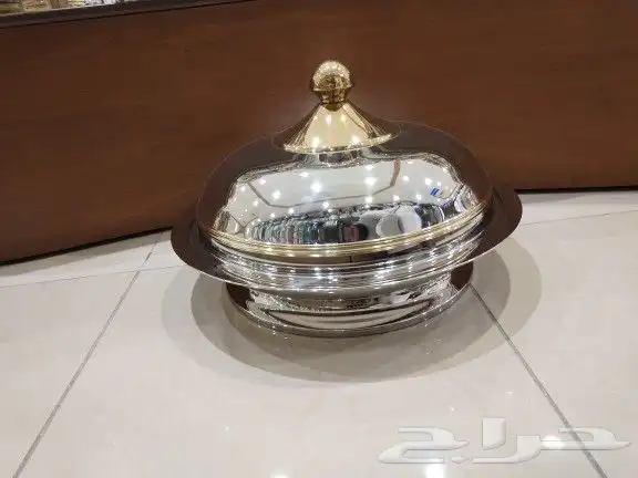 صحون كوزي استيل فضي وذهبي بقاعدة غطاء وبدون غطاء 6