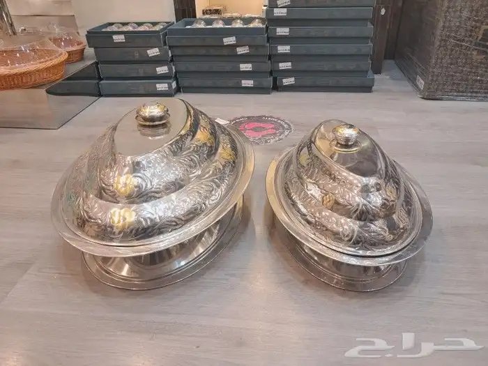 صحون كوزي استيل فضي وذهبي بقاعدة غطاء وبدون غطاء 9