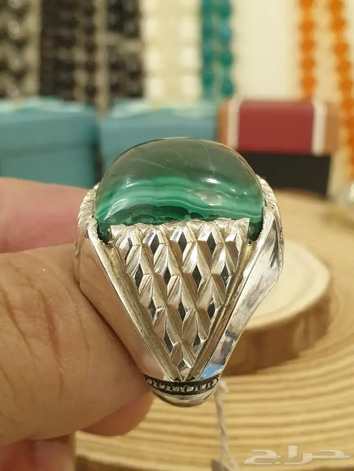 خاتم ملاكيت فخم وراهي بصياغة سترة 0