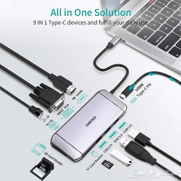 محول من USB-C إلى 9 منافذ تشويتيك 4