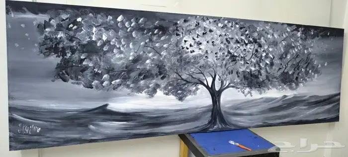 لوحه فنيه بالألوان الأكريلك الدرجات الرمادي 0