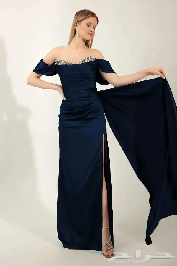 فستان كحلي ساتان راقي وفخم مقاس M 4