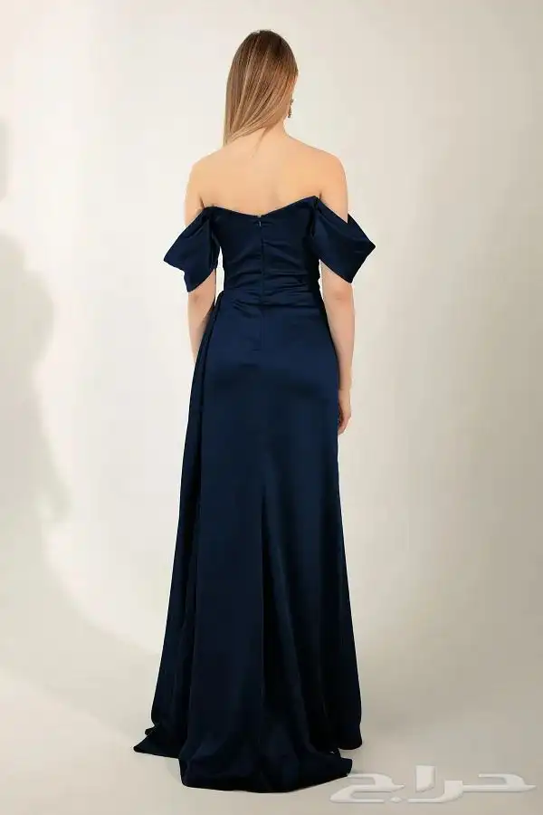 فستان كحلي ساتان راقي وفخم مقاس M 1
