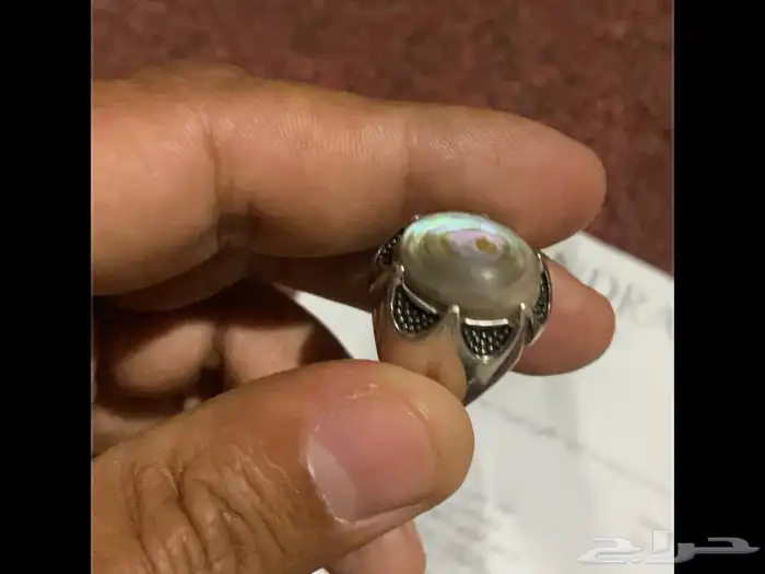 حجر صدف استرالي خاتم فضه 0