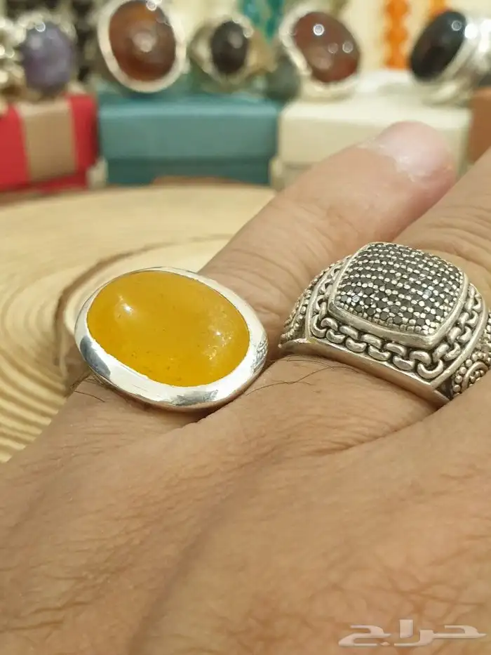 خاتم عقيق يماني اصفر شرف الشمس 5