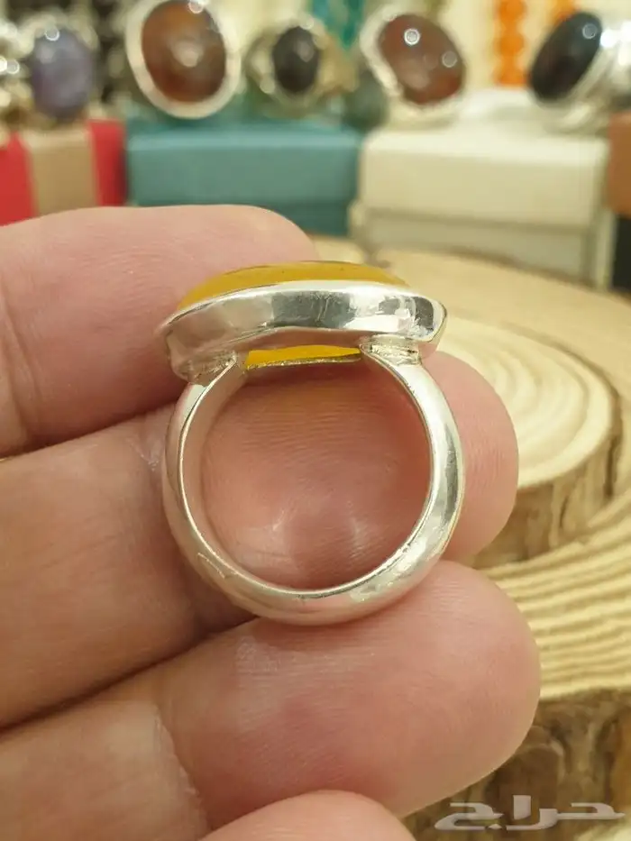 خاتم عقيق يماني اصفر شرف الشمس 8