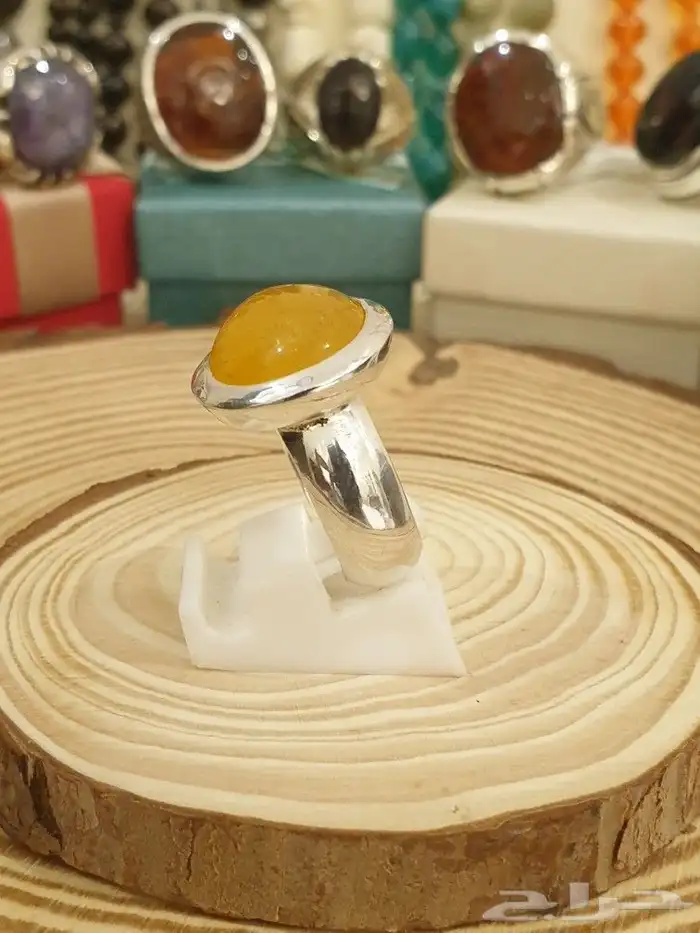 خاتم عقيق يماني اصفر شرف الشمس 3