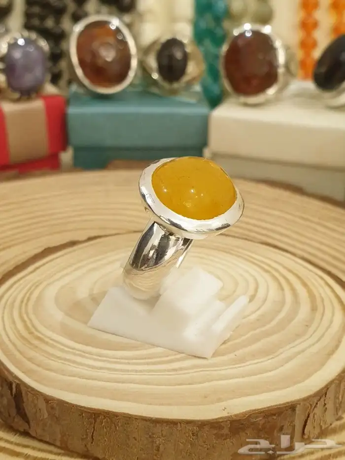 خاتم عقيق يماني اصفر شرف الشمس 6