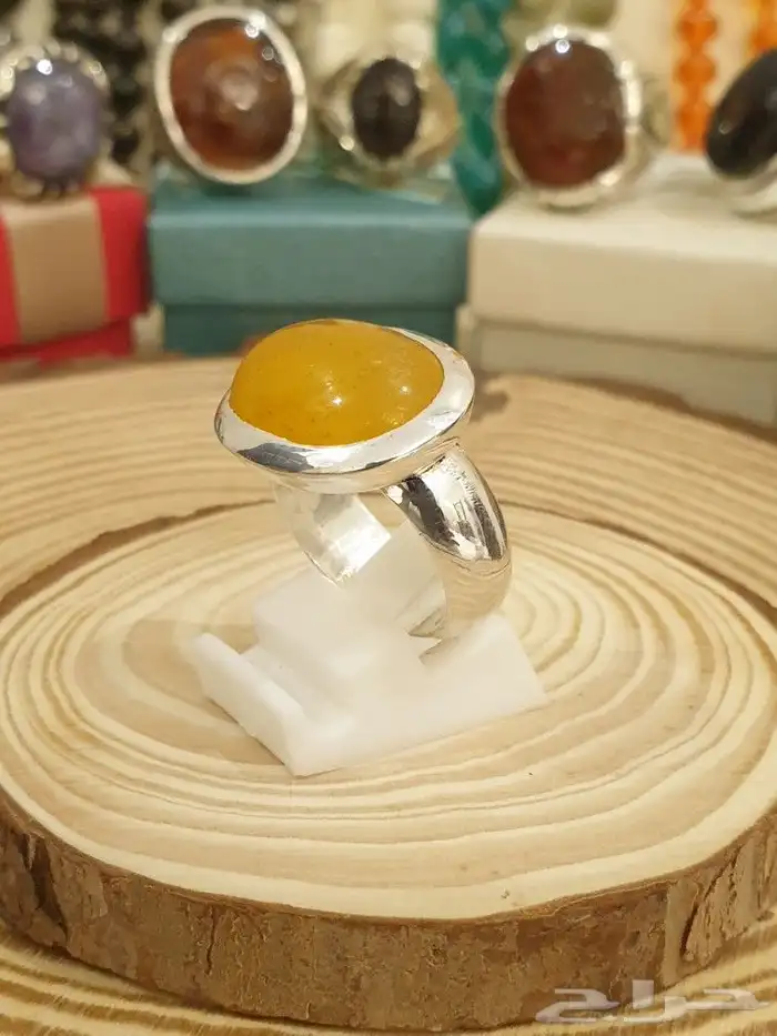 خاتم عقيق يماني اصفر شرف الشمس 0