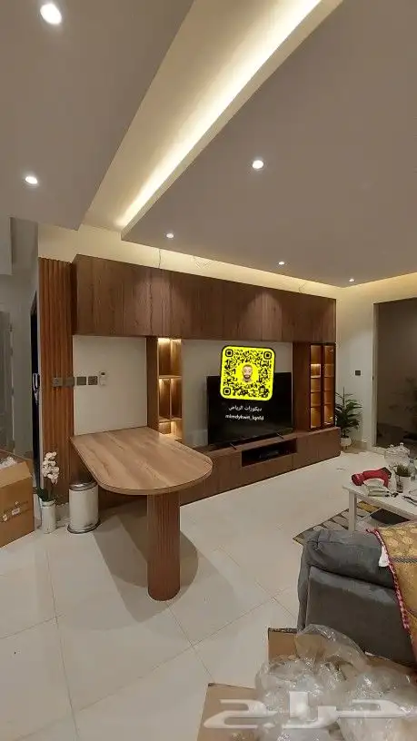 ديكور شاشه جداريه مع طاوله وارفف 0