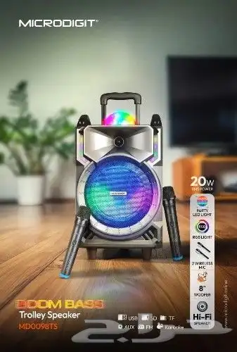 سماعة بلوتوث سبيكر مع 2 مايك لاسلكي وريموت تحكم صوت عالي 2